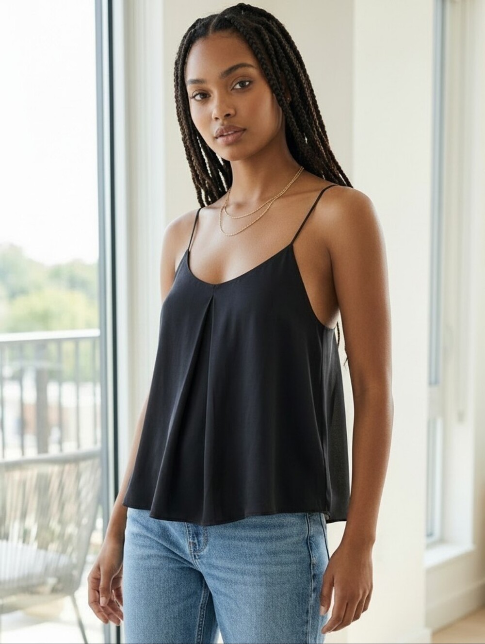 Madewell 100% Silk  Black Spaghetti Strap Cami Tank